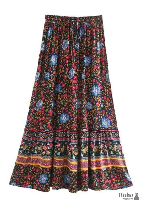 Faldas bohemias con flores en rojo y azul marino para mujer